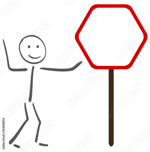 Achtung STOP.
Strichmännchen zeigt auf Schild.