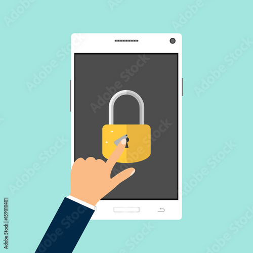 The hand unlocks the mobile phone