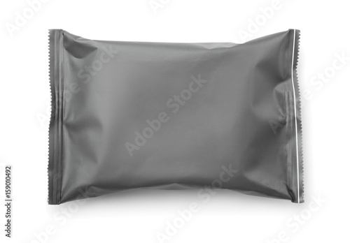 Top view of blank grey plastic food  bag