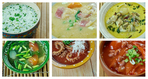 Food set of differentl soups. photo