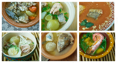set of different fish soup