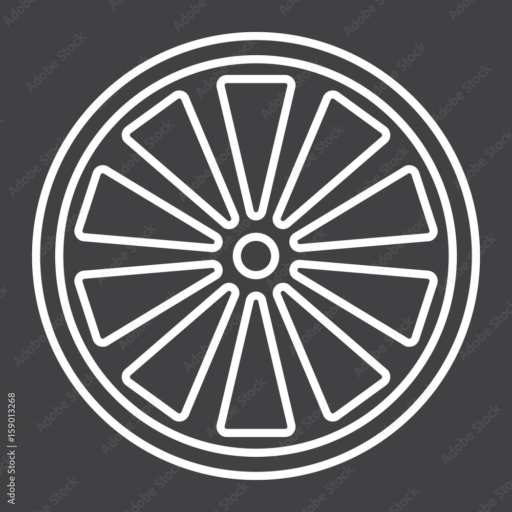 Orange line icon, fruit and vitamin, vector graphics, a linear pattern on a black background, eps 10. Orange line icon, fruit and vitamin, vector graphics, a linear pattern on a black background, eps 10.