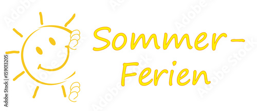 Sonne mit Schild "Sommer-Ferien"