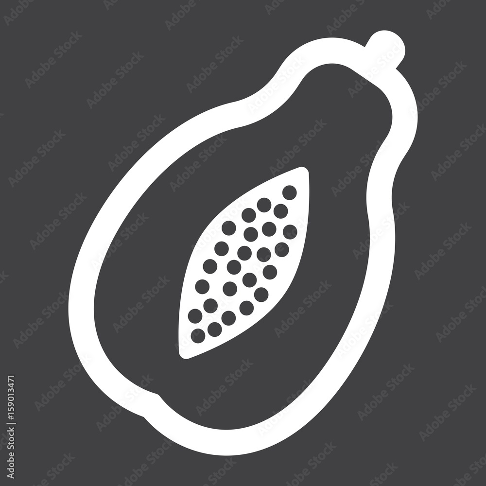Papaya solid icon, fruit and tropical, vector graphics, a glyph pattern on a black background, eps 10. Papaya solid icon, fruit and tropical, vector graphics, a glyph pattern on a black background, eps 10.