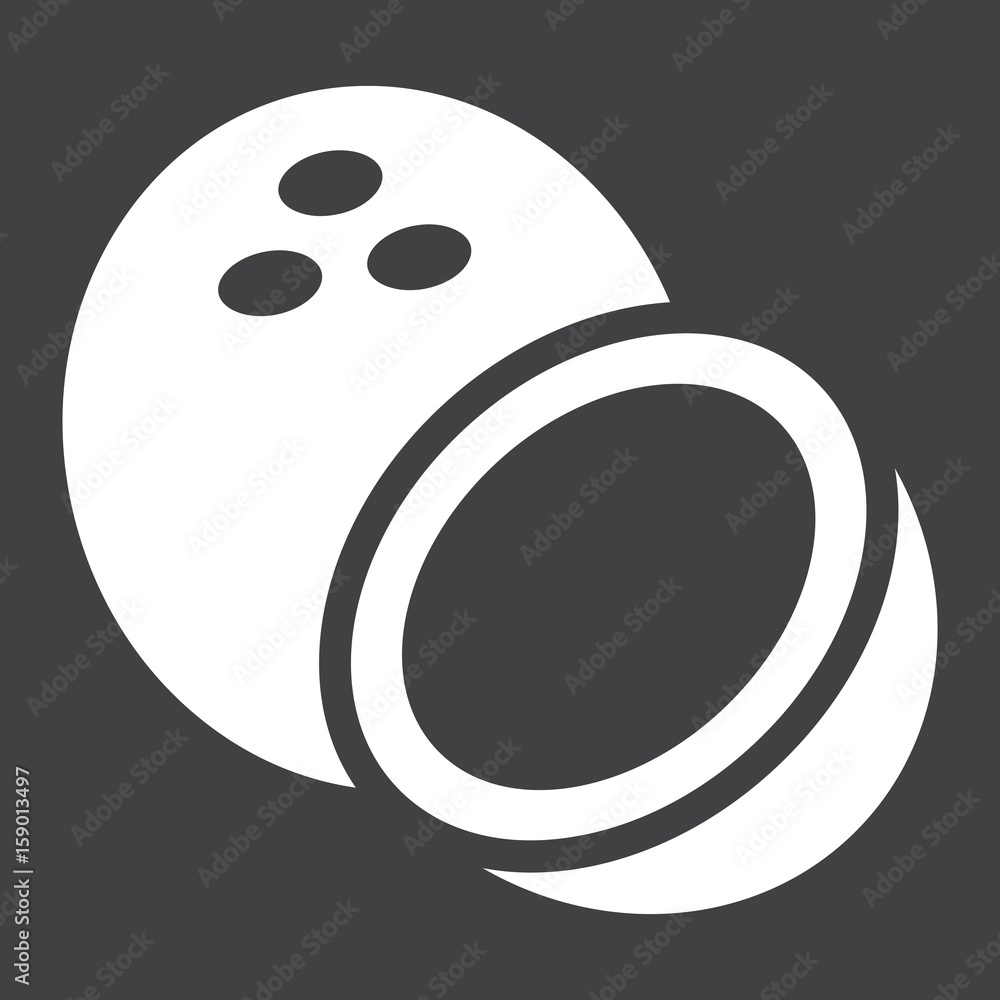Coconut solid icon, fruit and tropical, vector graphics, a glyph pattern on a black background, eps 10. Coconut solid icon, fruit and tropical, vector graphics, a glyph pattern on a black background, eps 10.