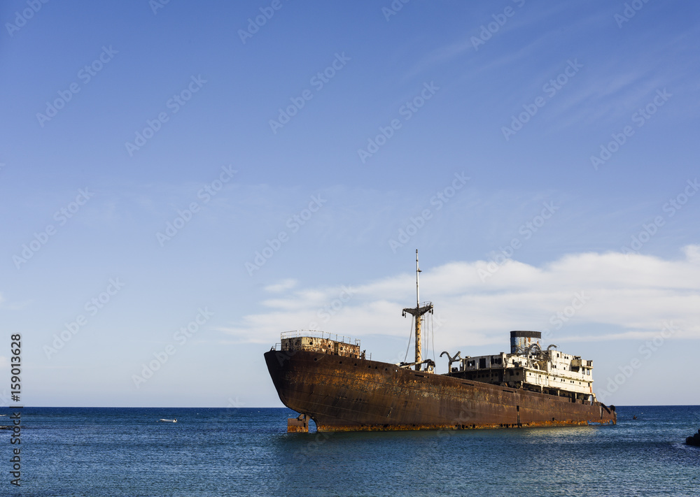 Shipwreck near Arrecife harbor, Lanzarote, Spain, Europe Shipwreck near Arrecife harbor, Lanzarote, Spain, Europe
