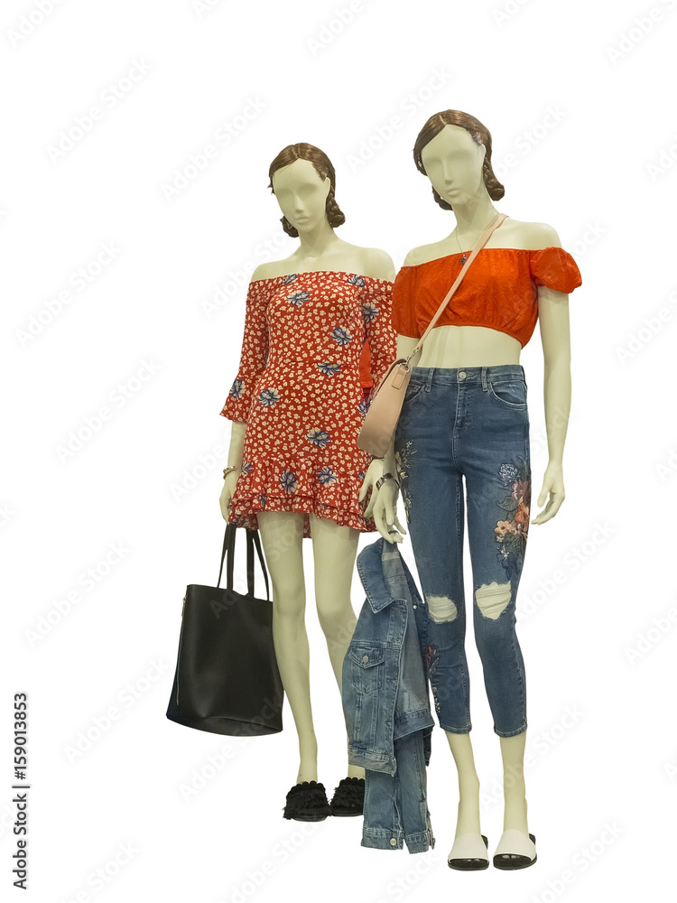 Two full-length female mannequins.