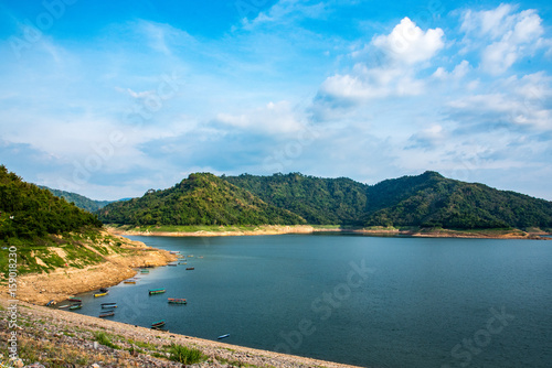View of beautiful lake and mountain in Khun Dan Prakan Chon Dam Nakornnayok, Thailand.