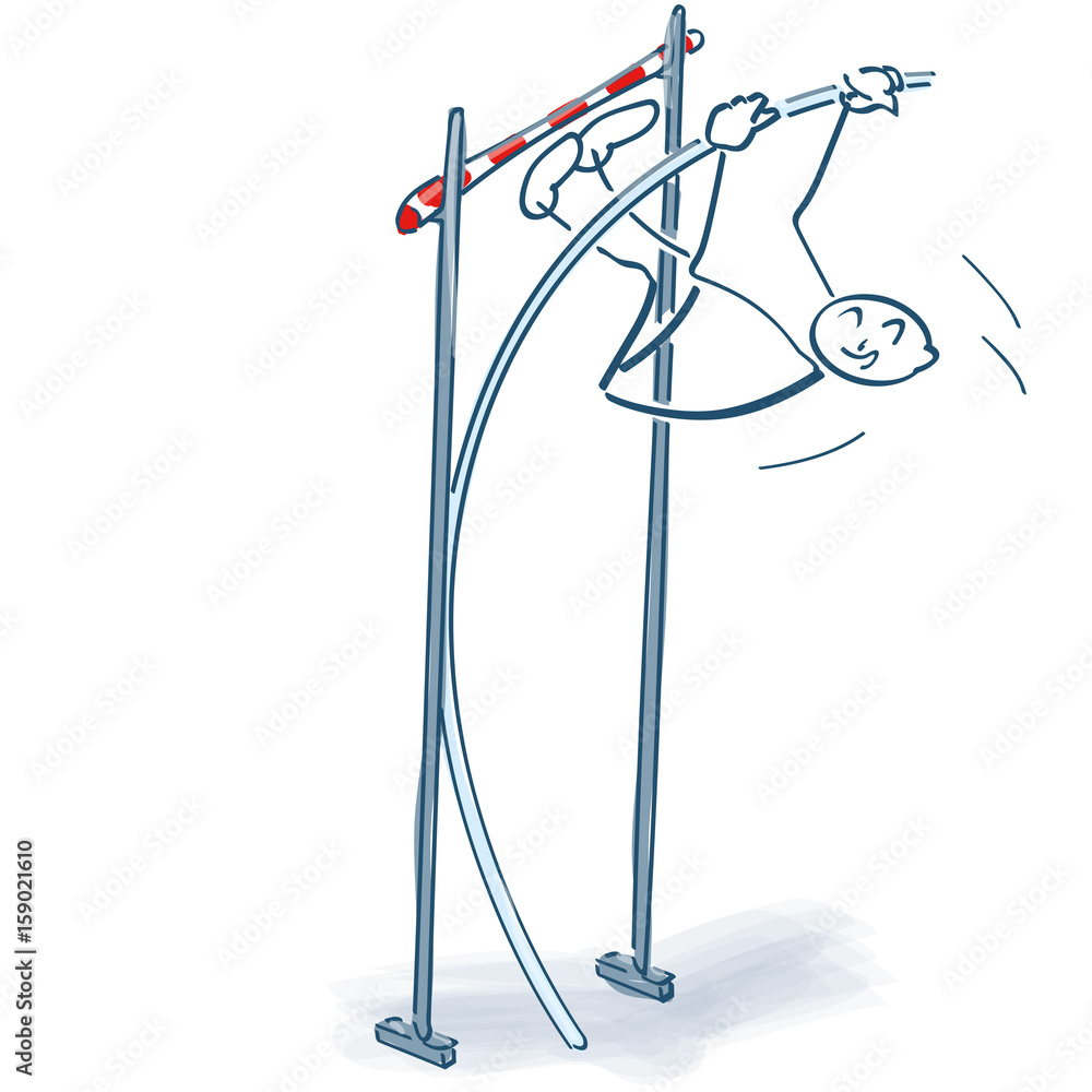 Strichmännchen springt über eine Hürde beim Hochsprung Strichmännchen springt über eine Hürde beim Hochsprung