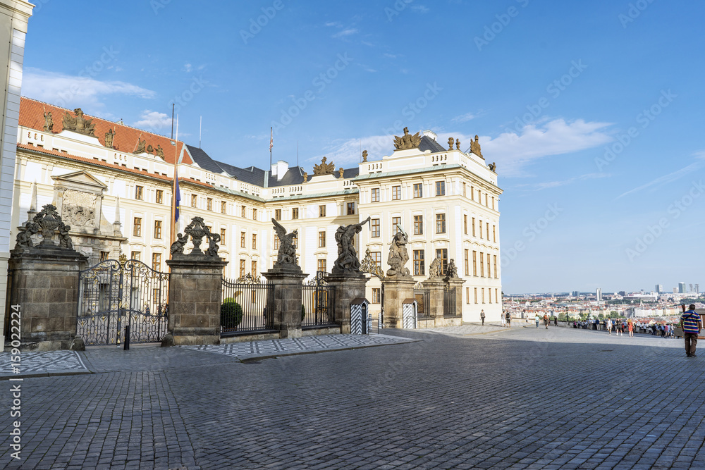 View of the entrance gate to the Prague palace in the Old Town of Prague