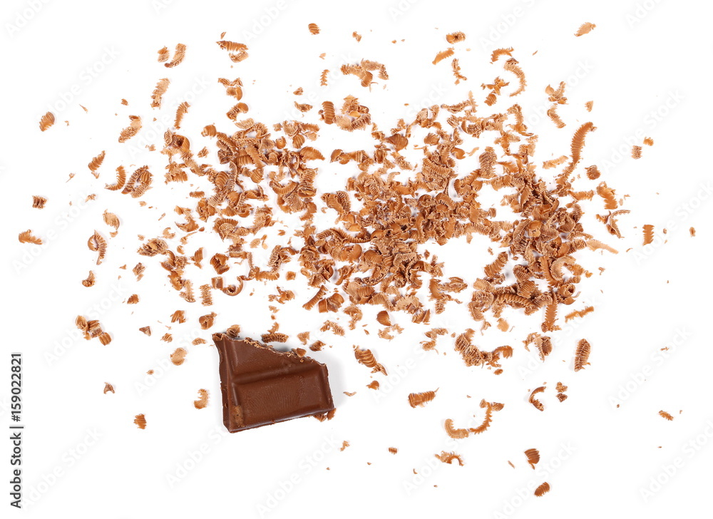 Chopped and chocolate pieces isolated on white background Chopped and chocolate pieces isolated on white background