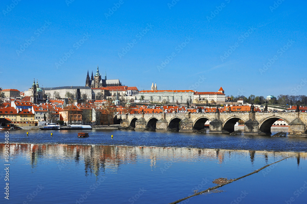 Prague Castle with famous Charles Bridge in Czech Republic
