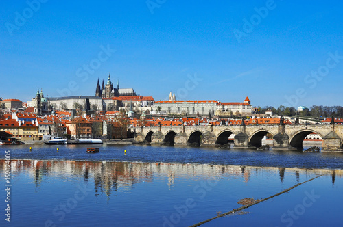 Prague Castle with famous Charles Bridge in Czech Republic