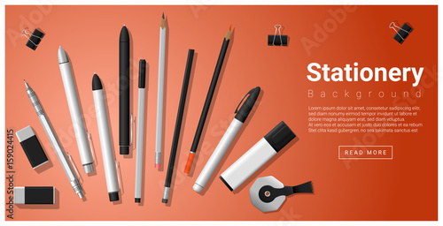 Stationery scene with set of office supplies background , vector , illustration