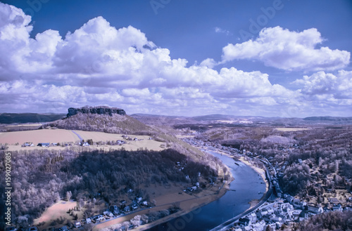 View on Elba River from fortress of Koenigstein, Infrared photo