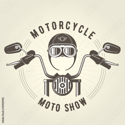 Chopper moto handlebar and vintage motorcycle helmet