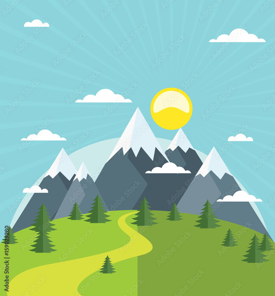 Fototapeta premium Summer mountain with snow-covered peaks