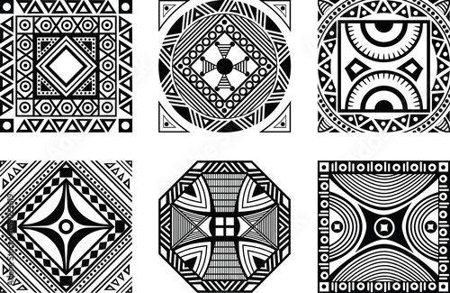 Set of African ornament, black and white style