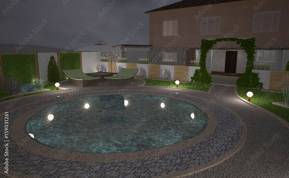 Fototapeta house with swimming pool made in 3d max