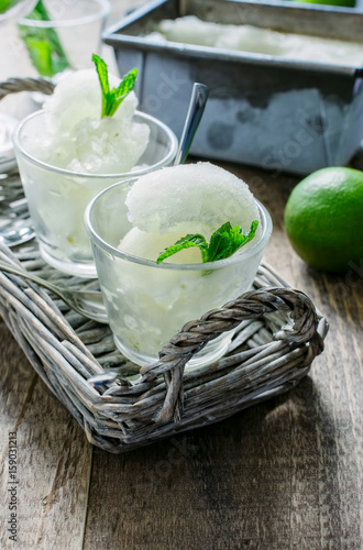 Lime and mint sorbet in glasses