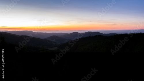 French countryside. Sunrise in the Vosges with a view of the Rhine valley and the Black Forest (Germany) in the background. © PhotoGranary