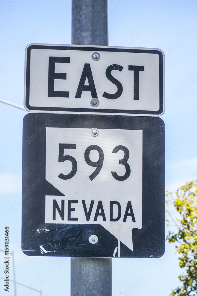 Street sign East 593 Nevada - LAS VEGAS - NEVADA - APRIL 23, 2017 Street sign East 593 Nevada - LAS VEGAS - NEVADA - APRIL 23, 2017