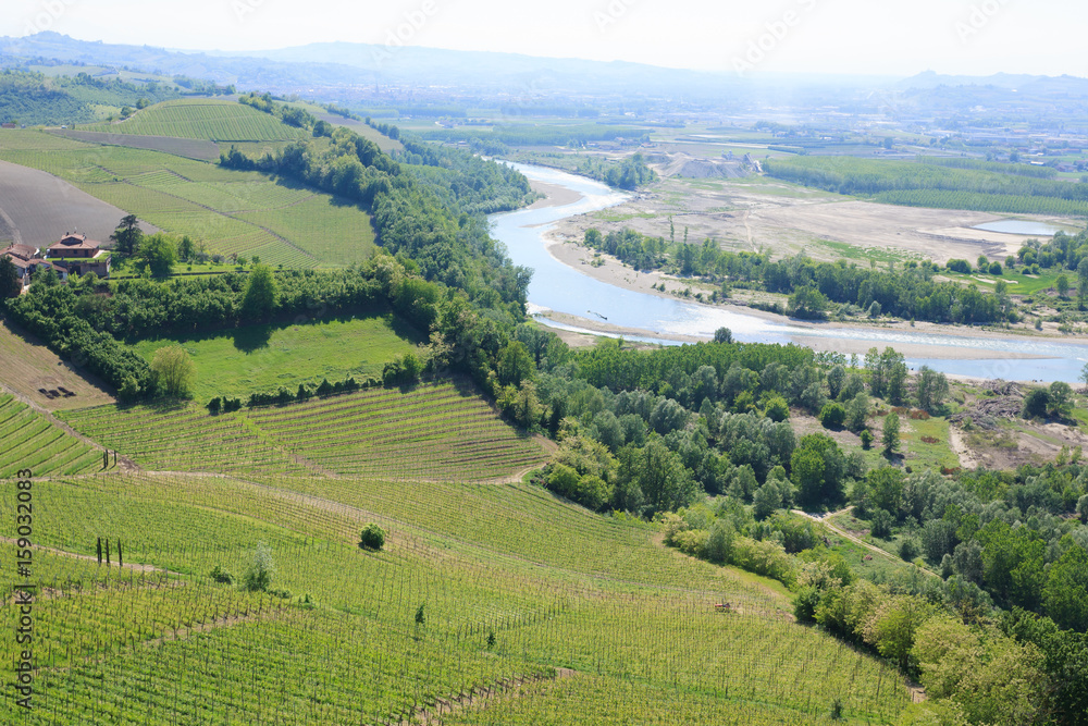 Tanaro river view from Langhe, Italy