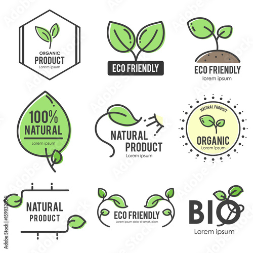 Eco natural product logo, badges set