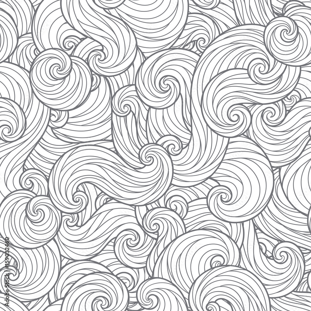 Fototapeta Seamless abstract hand-drawn waves pattern