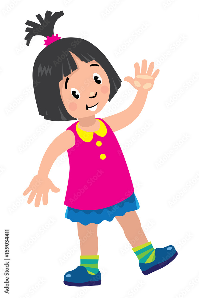 Funny little girl waving by hand Funny little girl waving by hand