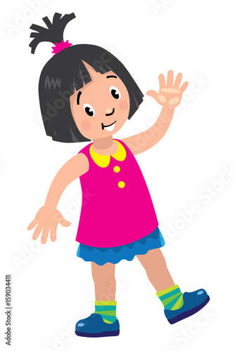 Funny little girl waving by hand