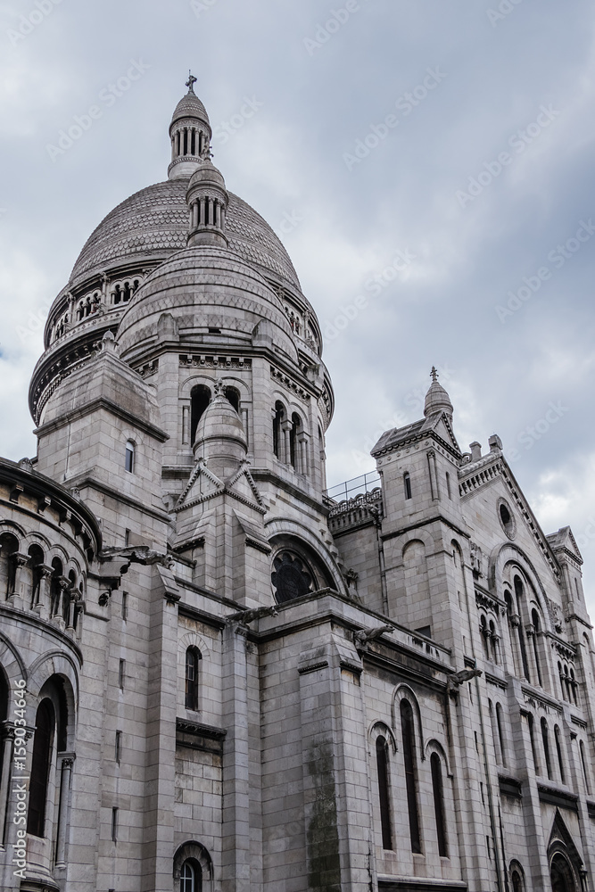 Detail of Basilica Sacre Coeur (designed by Paul Abadie, 1875 - 1914) - Roman Catholic church and minor basilica, dedicated to Sacred Heart of Jesus. Paris, France.