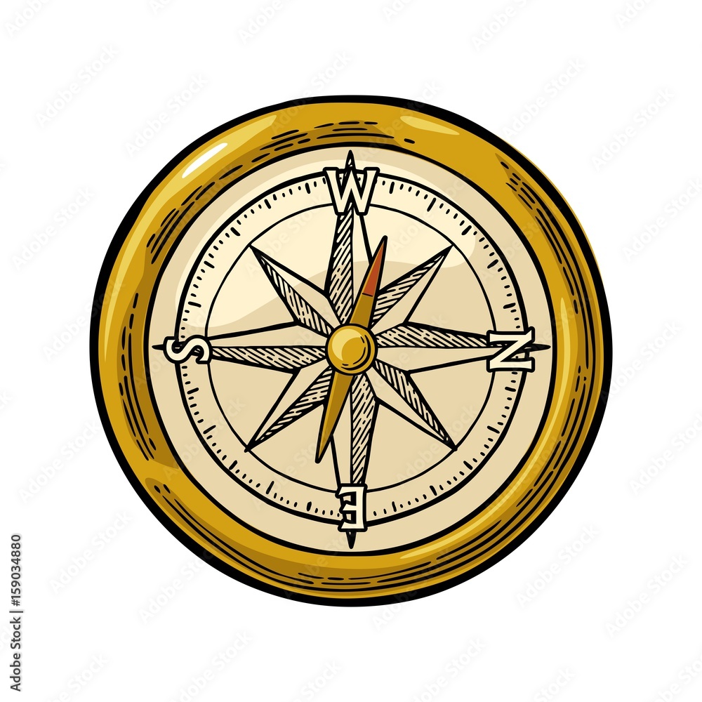 Compass isolated on white background. Vector vintage engraving illustration.