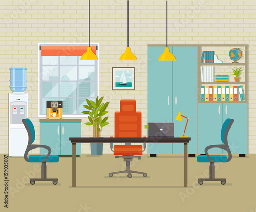 Modern office interior. Vector flat illustration.