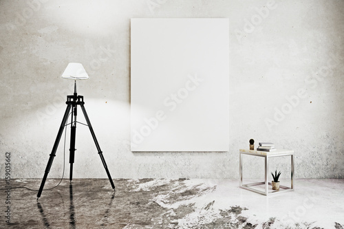 Room with floor lamp and poster