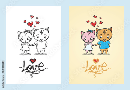Couple in love. Cat Couple doddle.