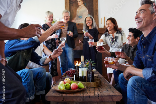 Group of friends and family having a cocktail party in their home photo