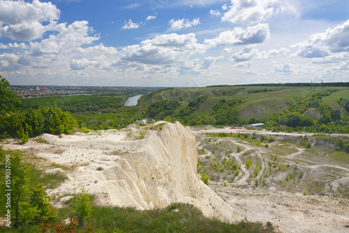 Panoramic views of the chalk mountains. Landscape of the central part of Russia.
