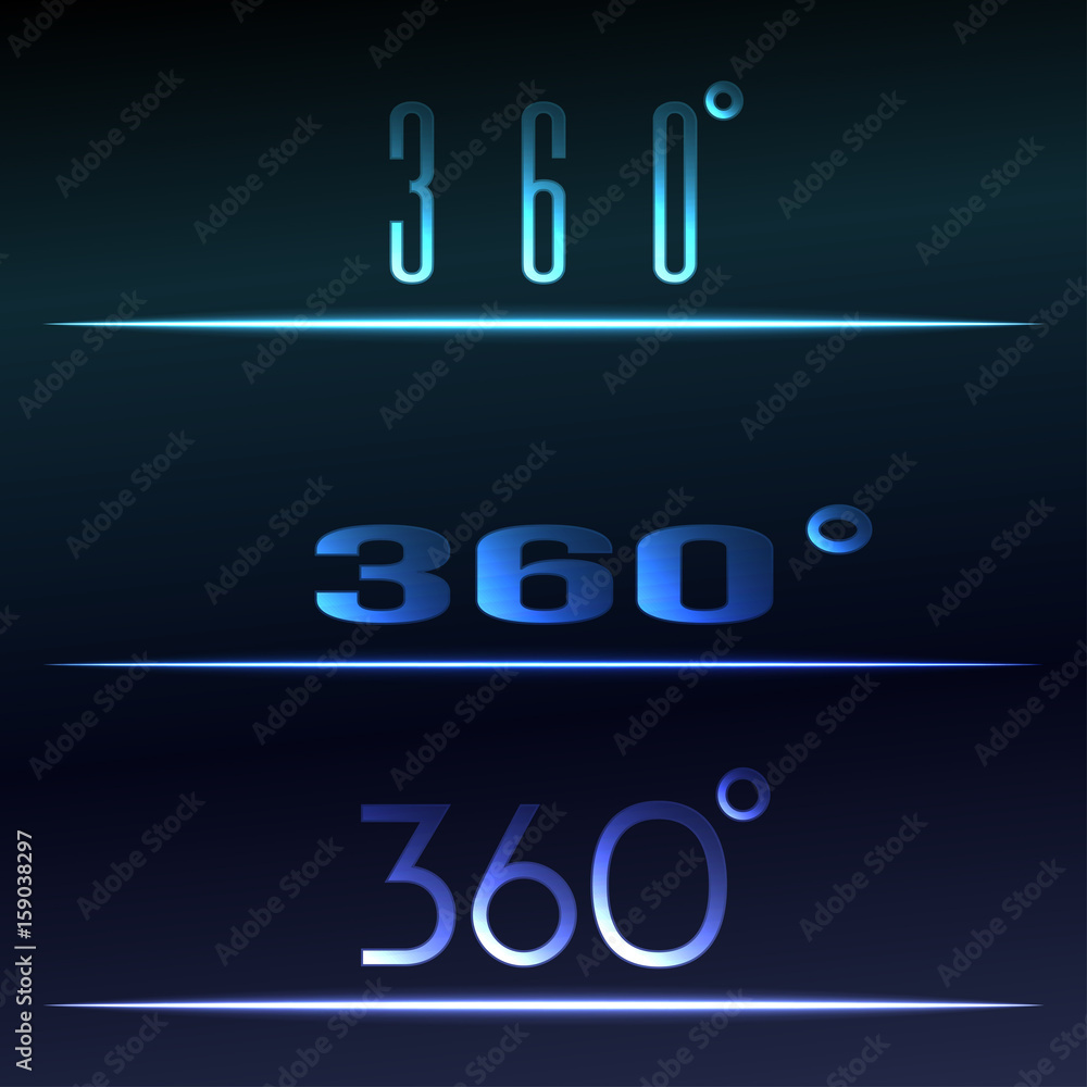 360 Degrees View Vector sign set. Virtual reality hud. 360 Degrees View Vector sign set. Virtual reality hud.