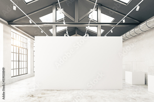 Warehouse interior with empty banner
