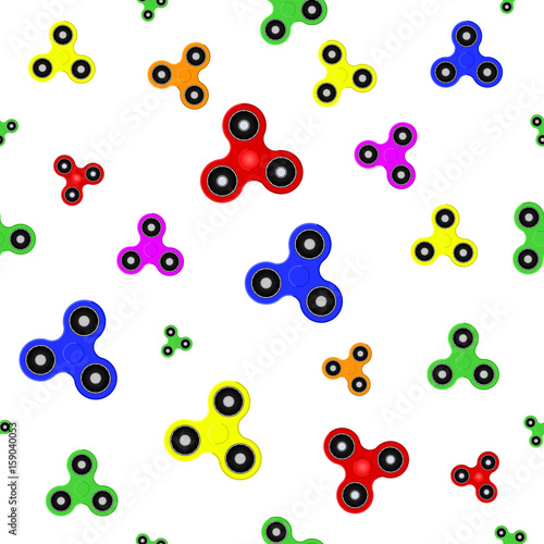 Hand Spinner Seamless pattern. Vector illustration on white background. Fidget toy