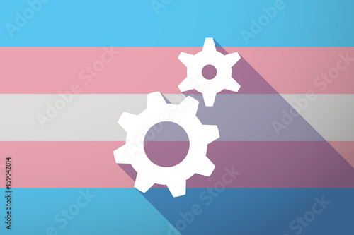 Long shadow transgender flag with two gears