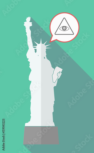 Long shadow statue of libety with an all seeing eye