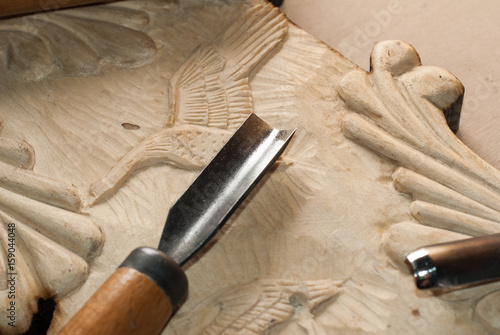 Tools for wood carving. photo