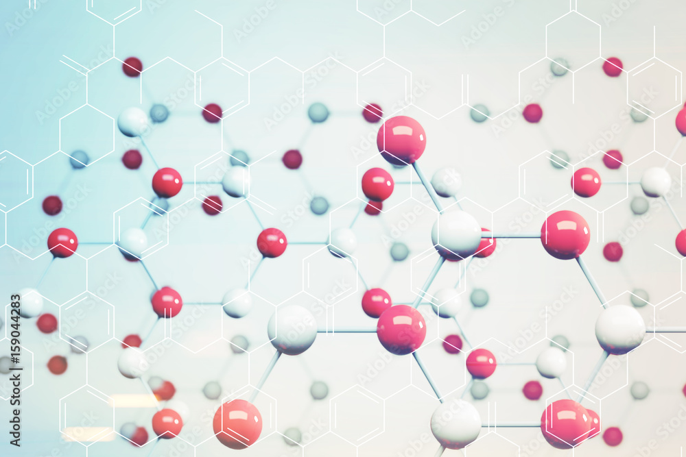 White and red molecule, white background toned White and red molecule, white background toned