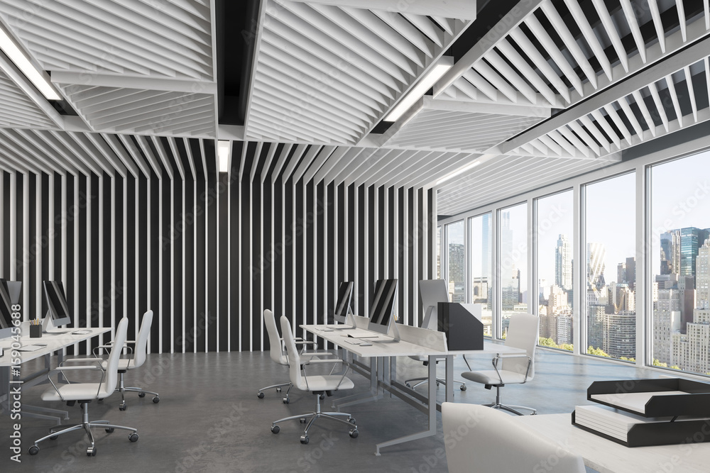 Two rows gray open space office corner Two rows gray open space office corner