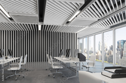 Wallpaper Mural Two rows gray open space office corner Torontodigital.ca