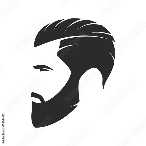 Silhouette of a bearded man, hipster style. Barber shop emblem.