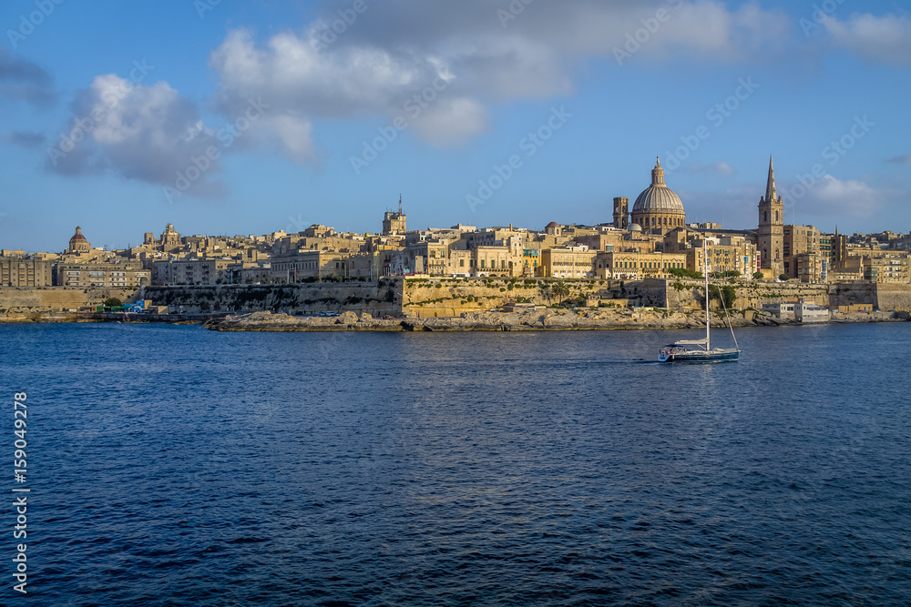 Valletta skyline from Sliema with Basilica of Our Lady of Mount Carmel - Valletta, Malta