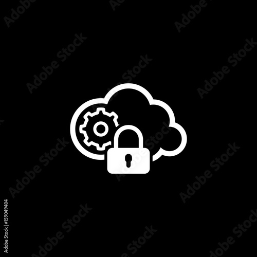 Secured Cloud Processing Icon. Flat Design.